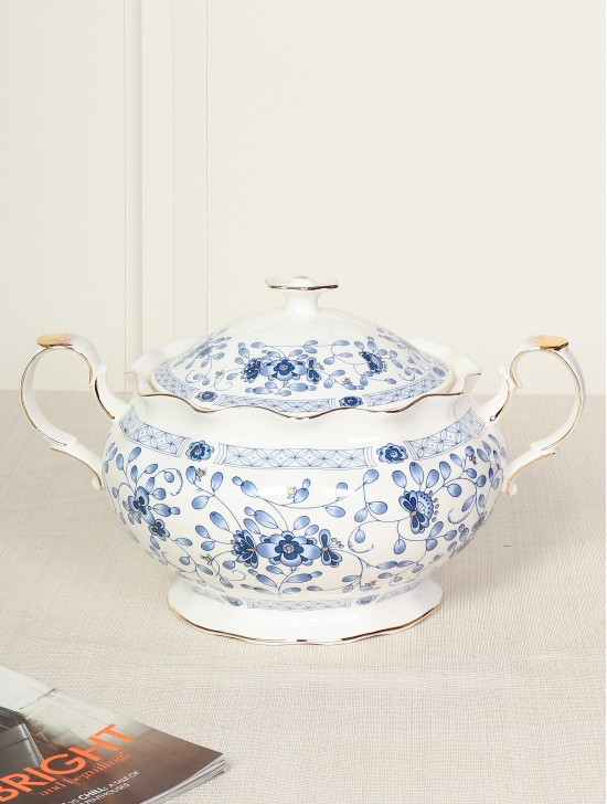 Porcelain Blue Flowers Soup Tureen With Gift Box